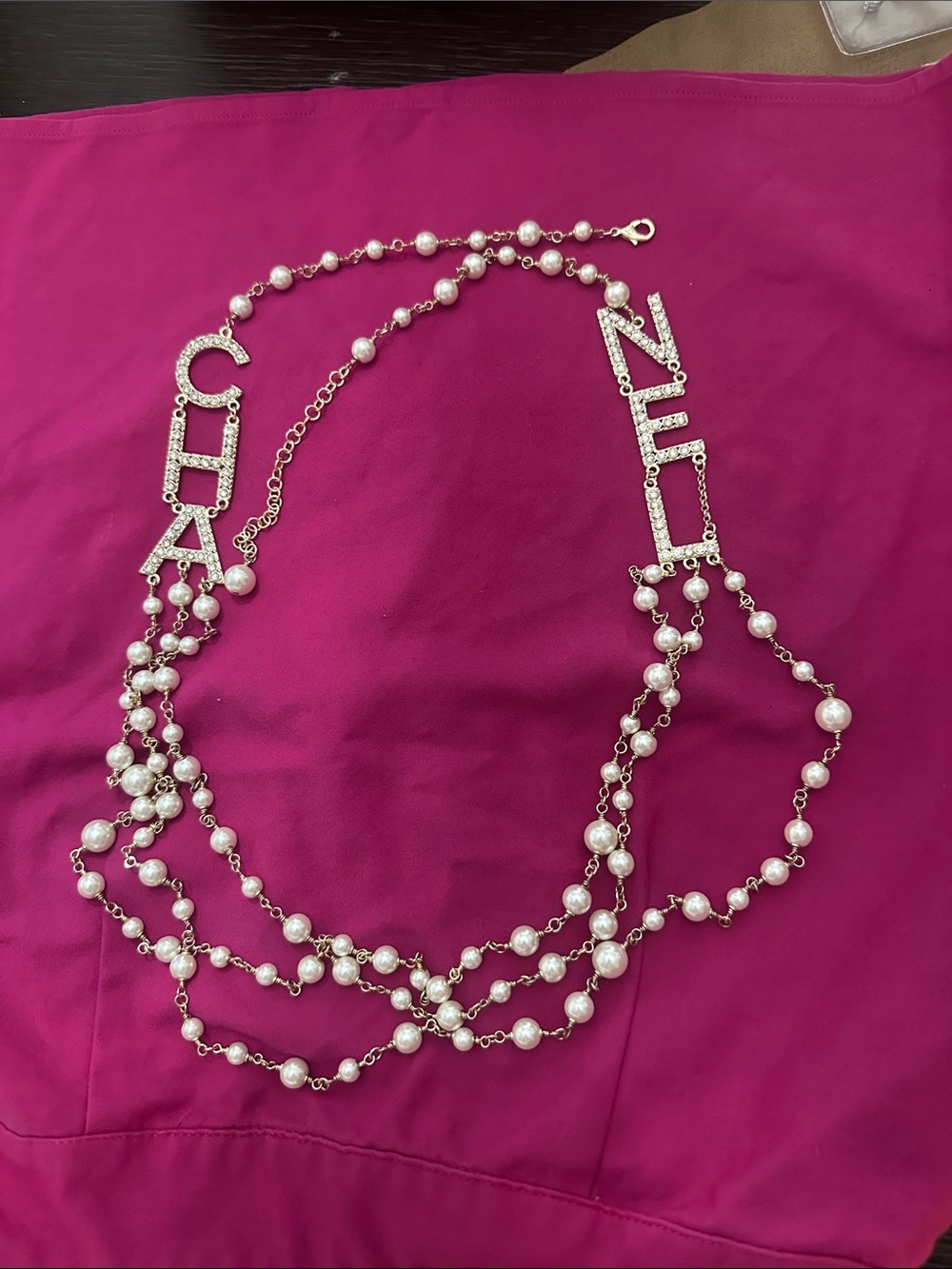 CHANEL Pearl Multi-Strand Necklace with Crystal Letter Panels - White Pearls